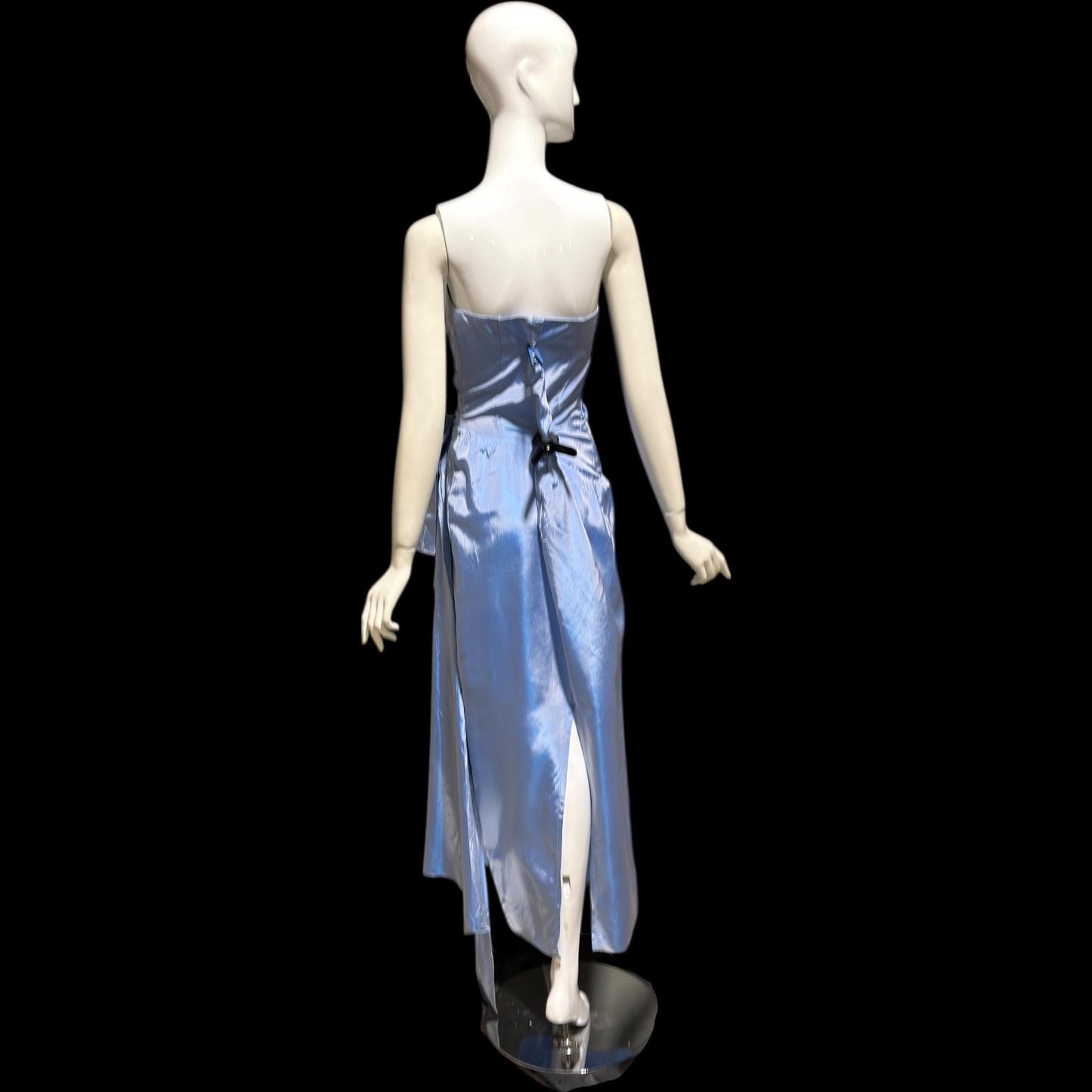 1980s vintage evening dress, Iridescent blue taffeta and ruffles, strapless prom party dress, medium