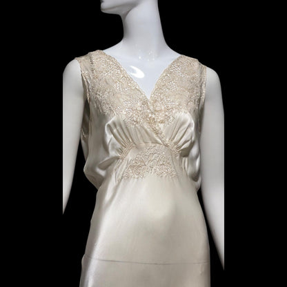 PEONY vintage 1950s Silk Nightgown Slip Dress: SHANGHAI Embroidered White Bridal Lingerie dress