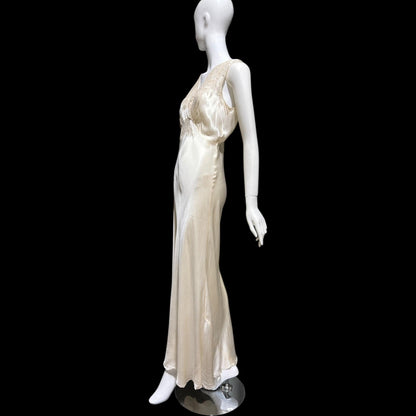 PEONY vintage 1950s Silk Nightgown Slip Dress: SHANGHAI Embroidered White Bridal Lingerie dress