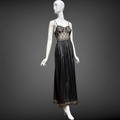 EYEFUL Vintage nightgown robe set, 1950s peignoir set, sheer black Old Hollywood lingerie dress