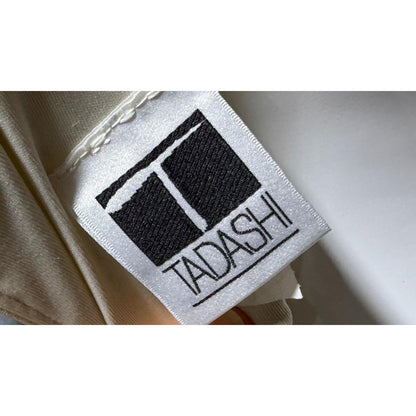 TADASHI Vintage evening dress gown, 1980s Grecian bodycon white ruched gown