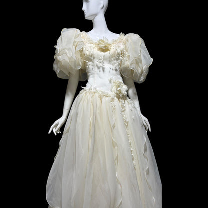 ST PUCCHI vintage 1980s wedding dress gown, Ivory Fairytale ball gown, 100% Thai silk