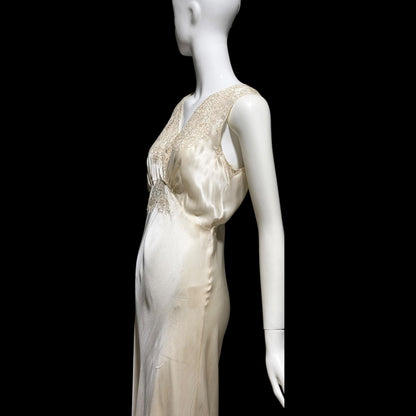PEONY vintage 1950s Silk Nightgown Slip Dress: SHANGHAI Embroidered White Bridal Lingerie dress