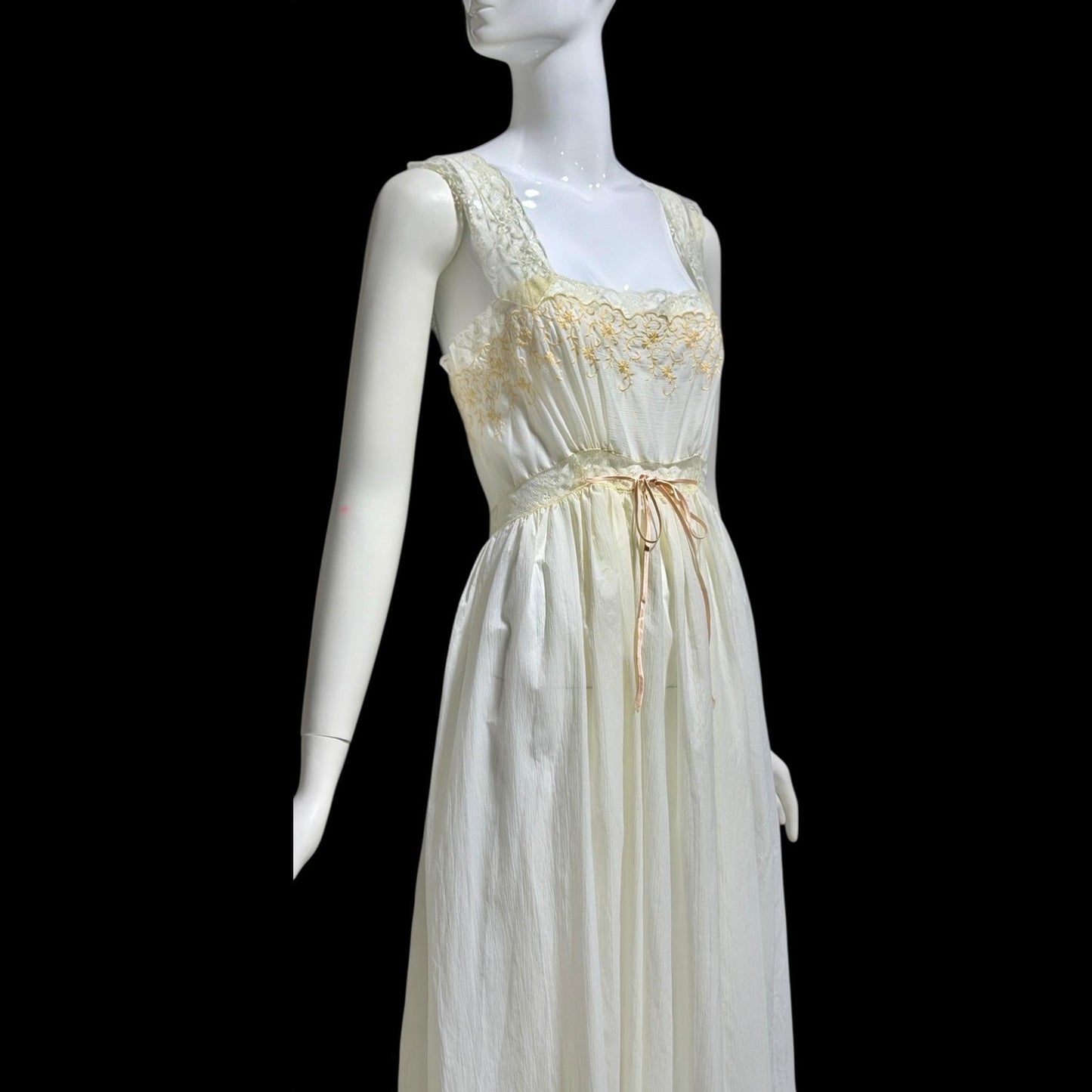 BY IRIS vintage 1940s Nightgown slip dress, Lord & Taylor embroidered white nylon lingerie dress
