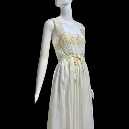 BY IRIS vintage 1940s Nightgown slip dress, Lord & Taylor embroidered white nylon lingerie dress