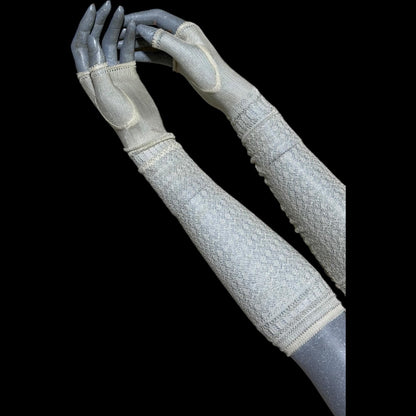 1930s vintage lace opera gloves, fingerless ivory crochet elbow length evening wedding bridal gloves