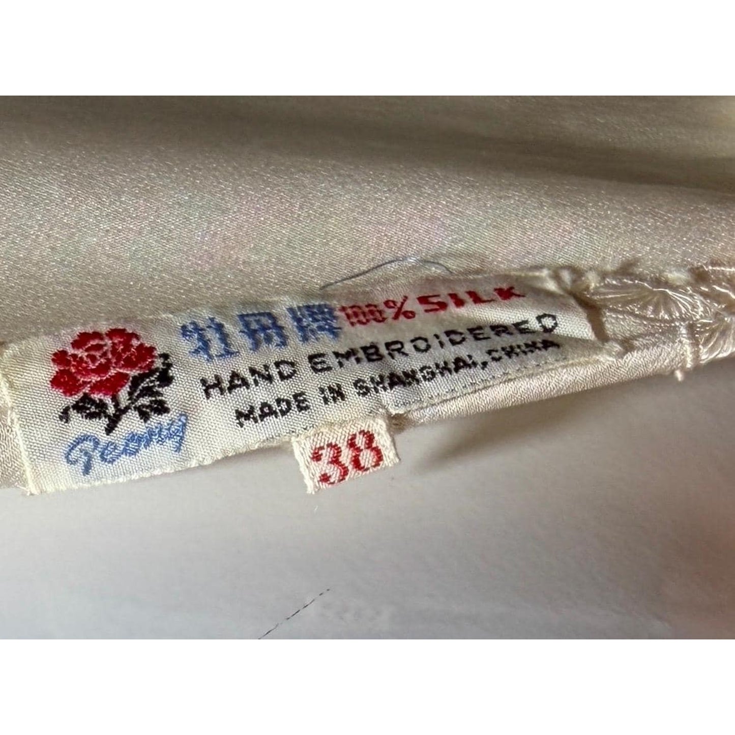 PEONY vintage 1950s Silk Nightgown Slip Dress: SHANGHAI Embroidered White Bridal Lingerie dress