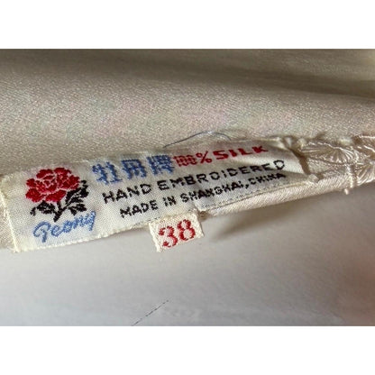 PEONY vintage 1950s Silk Nightgown Slip Dress: SHANGHAI Embroidered White Bridal Lingerie dress