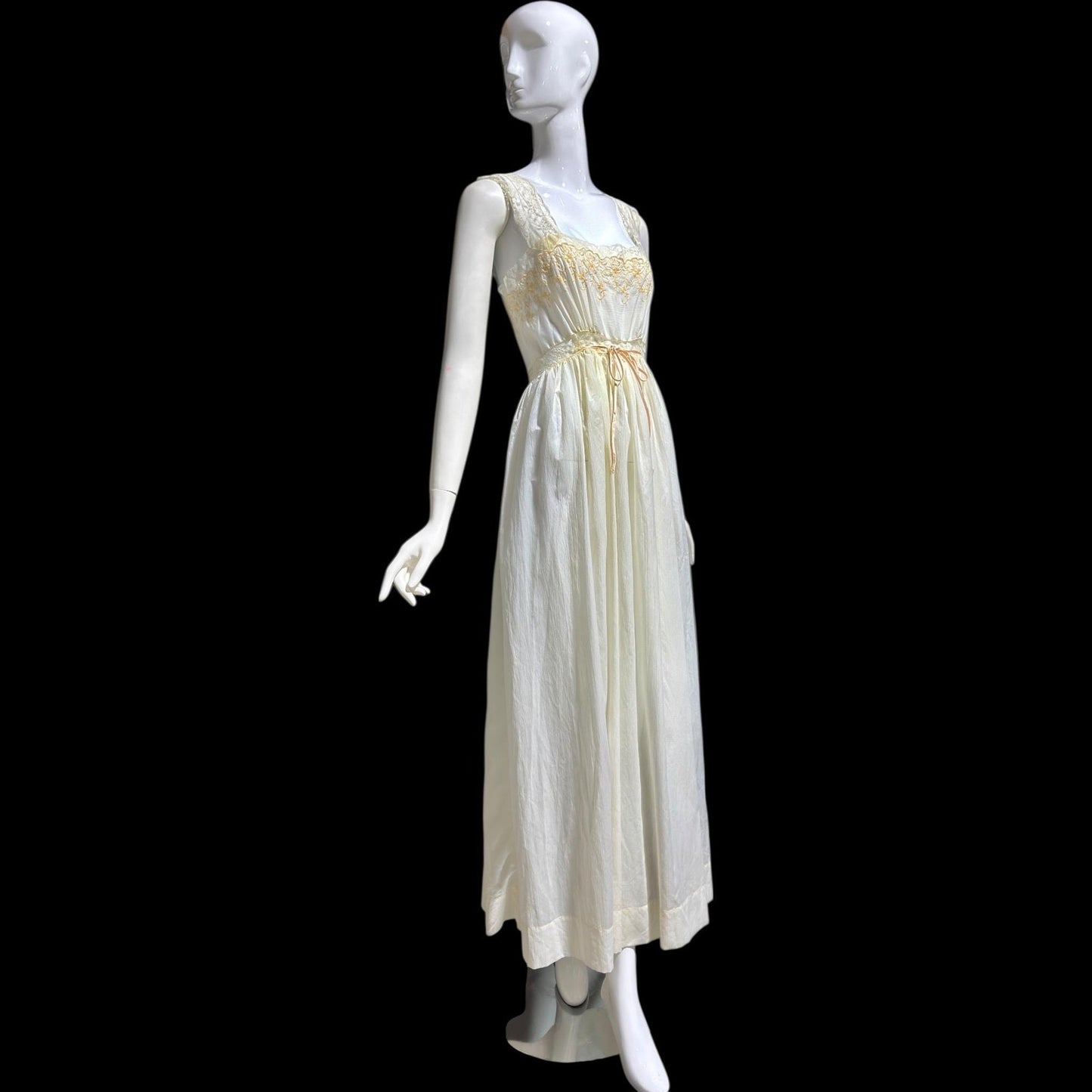 BY IRIS vintage 1940s Nightgown slip dress, Lord & Taylor embroidered white nylon lingerie dress