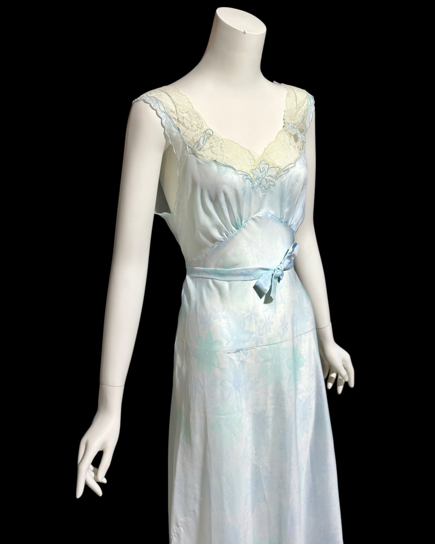 SAAB for I.MAGNIN 1940s vintage floral nightgown, full length Old Hollywood sheer gown