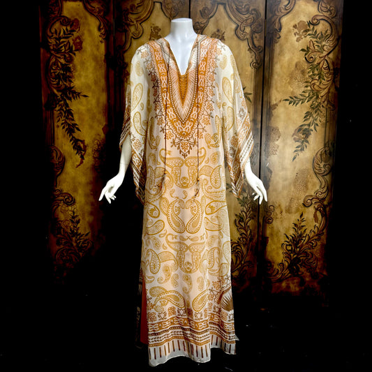 AJ BARI Vintage 1970s caftan dress, hippie boho maxi house dress kaftan