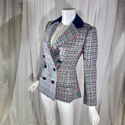 Vintage ARNOLD SCAASI COUTURE Dress Jacket , 1970s double breasted plaid tweed wool blazer
