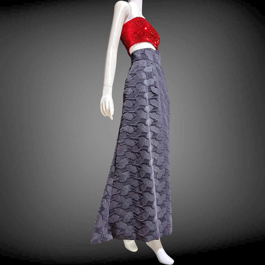 ARNOLD SCAASI COUTURE Vintage 1960s Maxi Skirt, Slate Gray Aubergine Embossed Velvet High Waist Evening Skirt