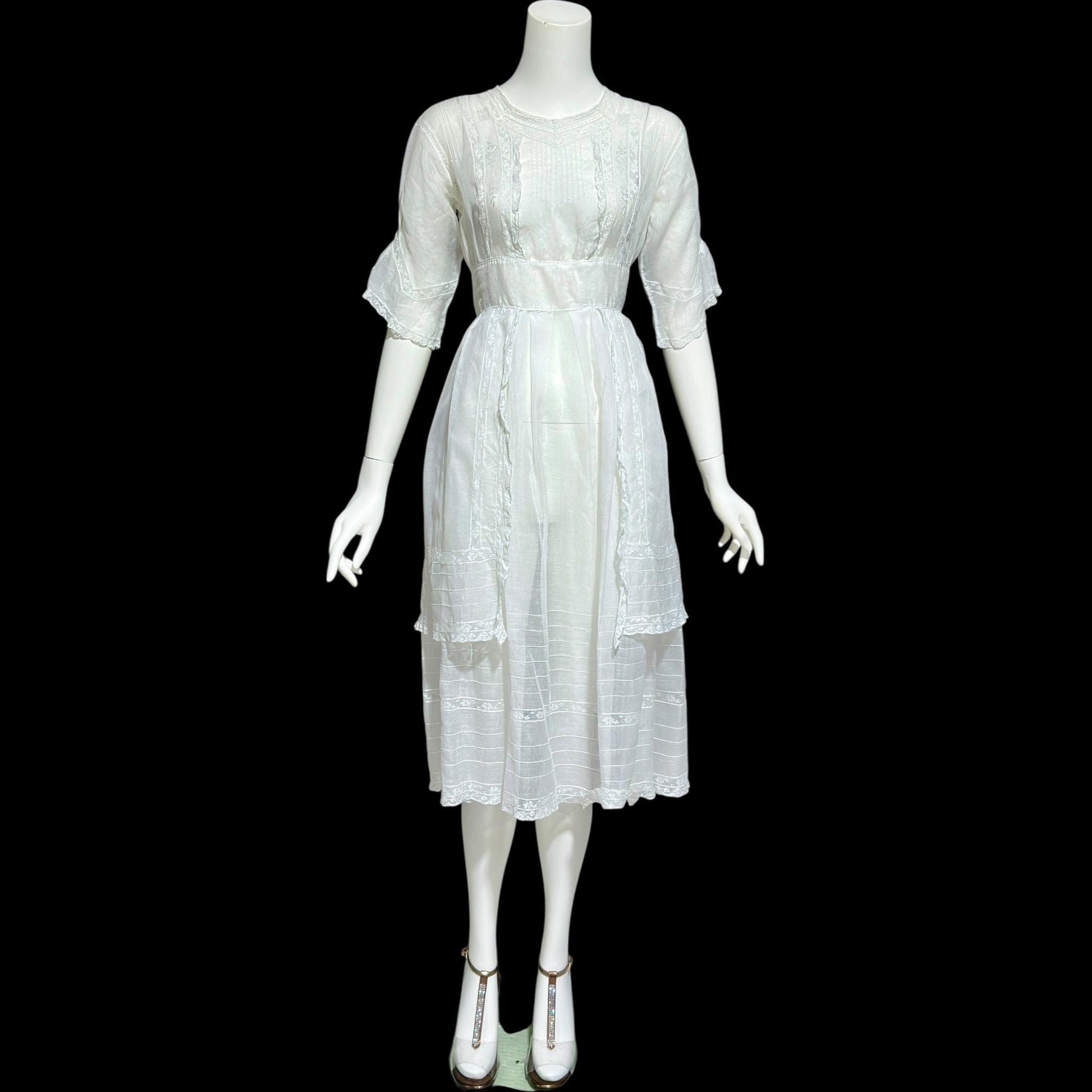 1900s Antique Victorian wedding dress, vintage white batiste cotton lawn gown, Edwardian day dress