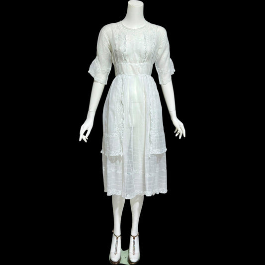 1900s Antique Victorian wedding dress, vintage white batiste cotton lawn gown, Edwardian day dress