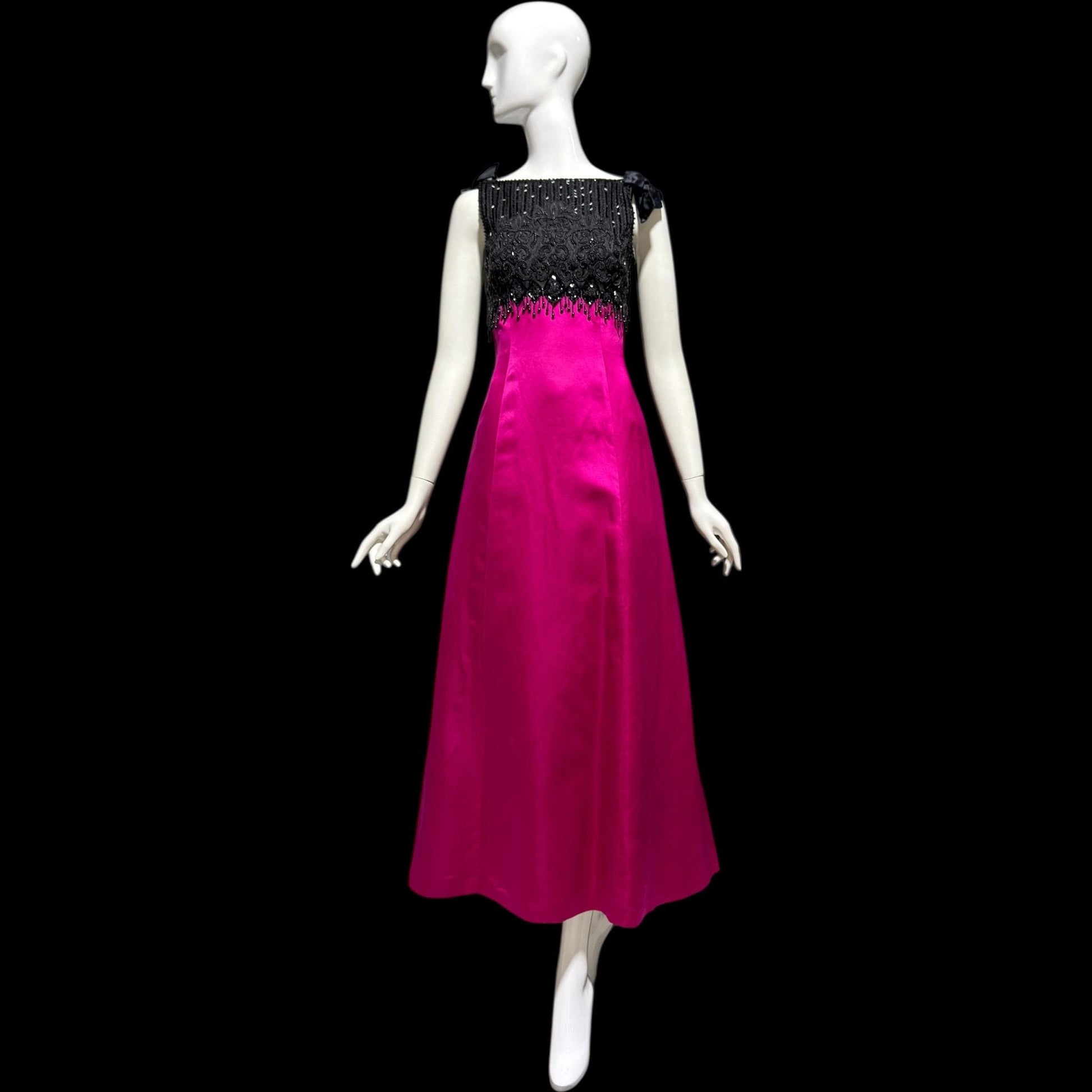 BELLVILLE SASSOON Vintage evening dress gown, SAKS 1980s Black Magenta beaded gown