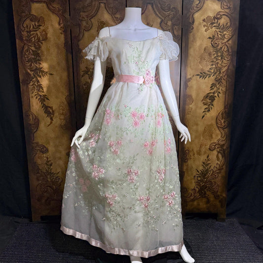 BIANCHI vintage wedding dress gown, 1960s white embroidered floral off should bridal gown