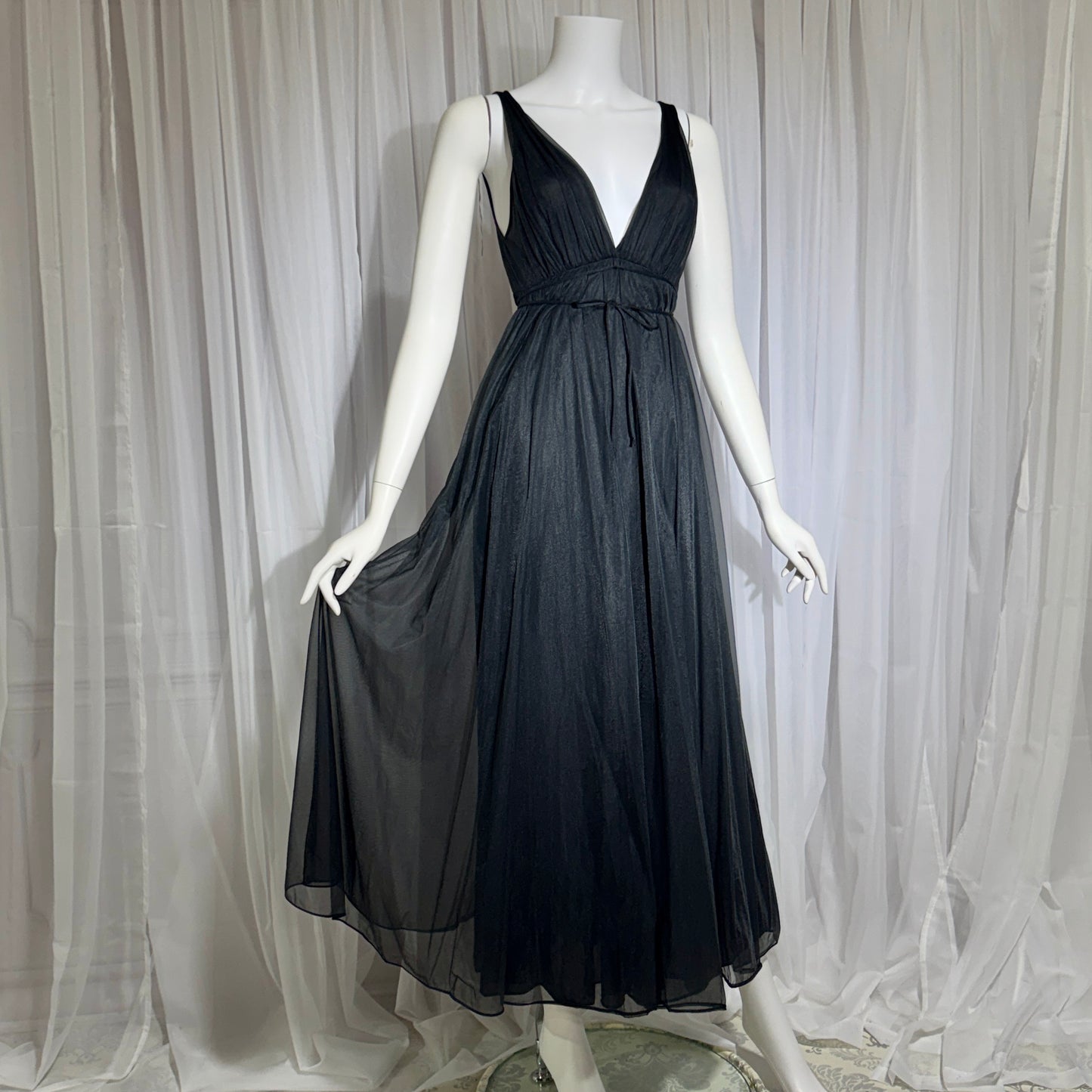 BLANCHE vintage nightgown slip dress, by ERIKA MCGOWAN 1960s Black Grecian goddess lingerie dress