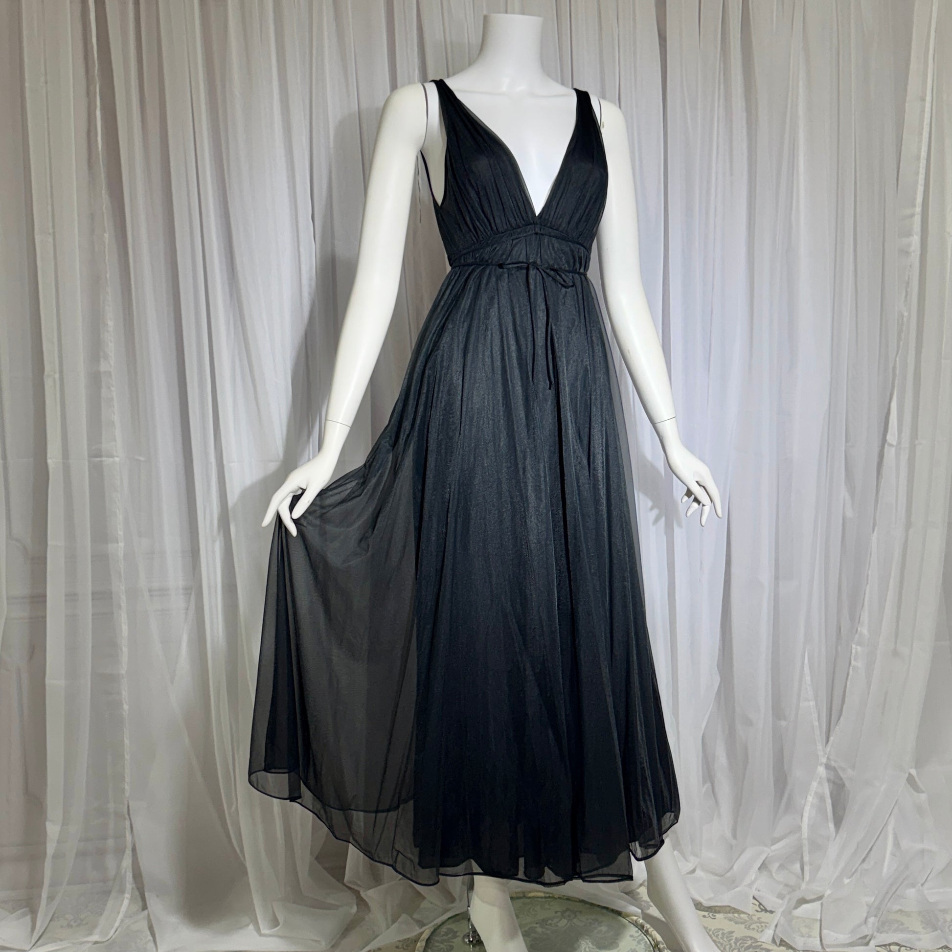 BLANCHE vintage nightgown slip dress, by ERIKA MCGOWAN 1960s Black Grecian goddess lingerie dress