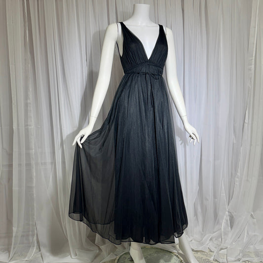 BLANCHE vintage nightgown slip dress, by ERIKA MCGOWAN 1960s Black Grecian goddess lingerie dress