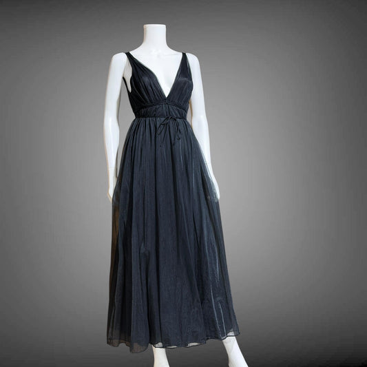 BLANCHE vintage nightgown slip dress, by ERIKA MCGOWAN 1960s Black Grecian goddess lingerie dress