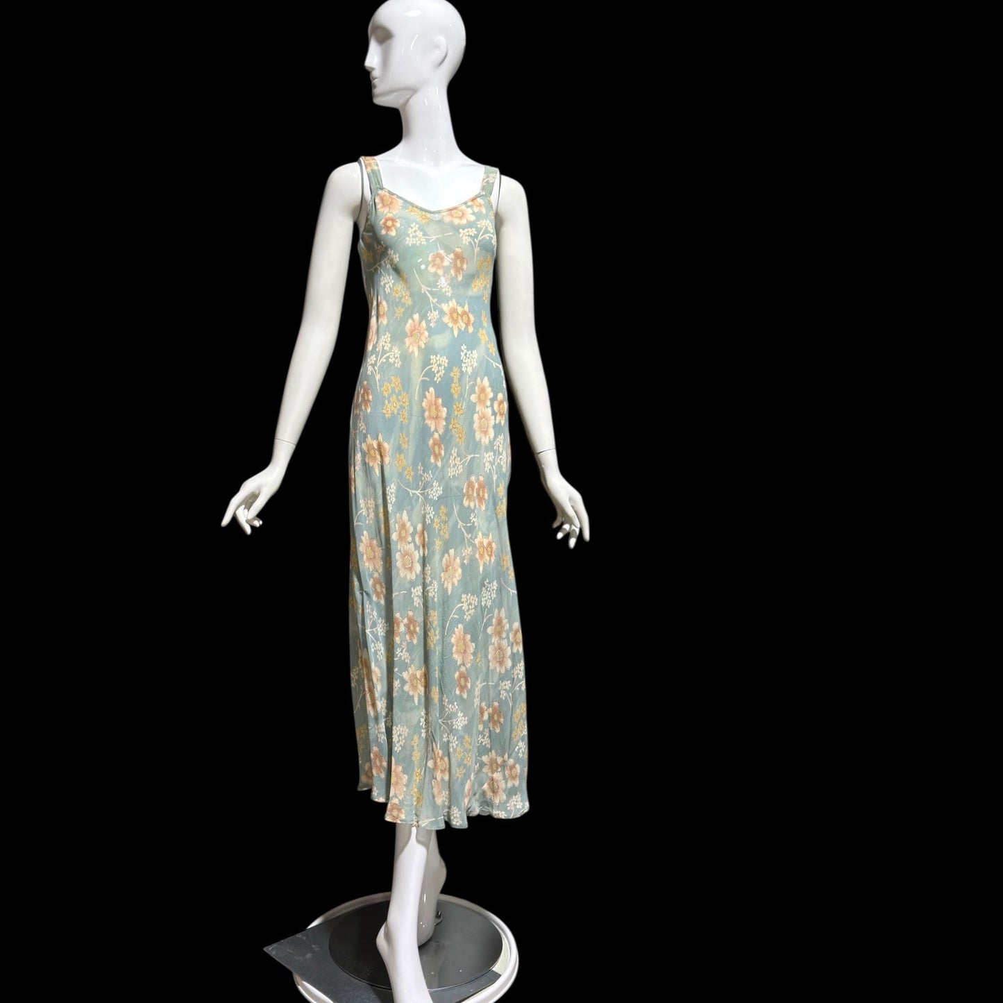 BONNIE STRAUSS Vintage 1990s slip dress, Crepe Bias Cut floral dress