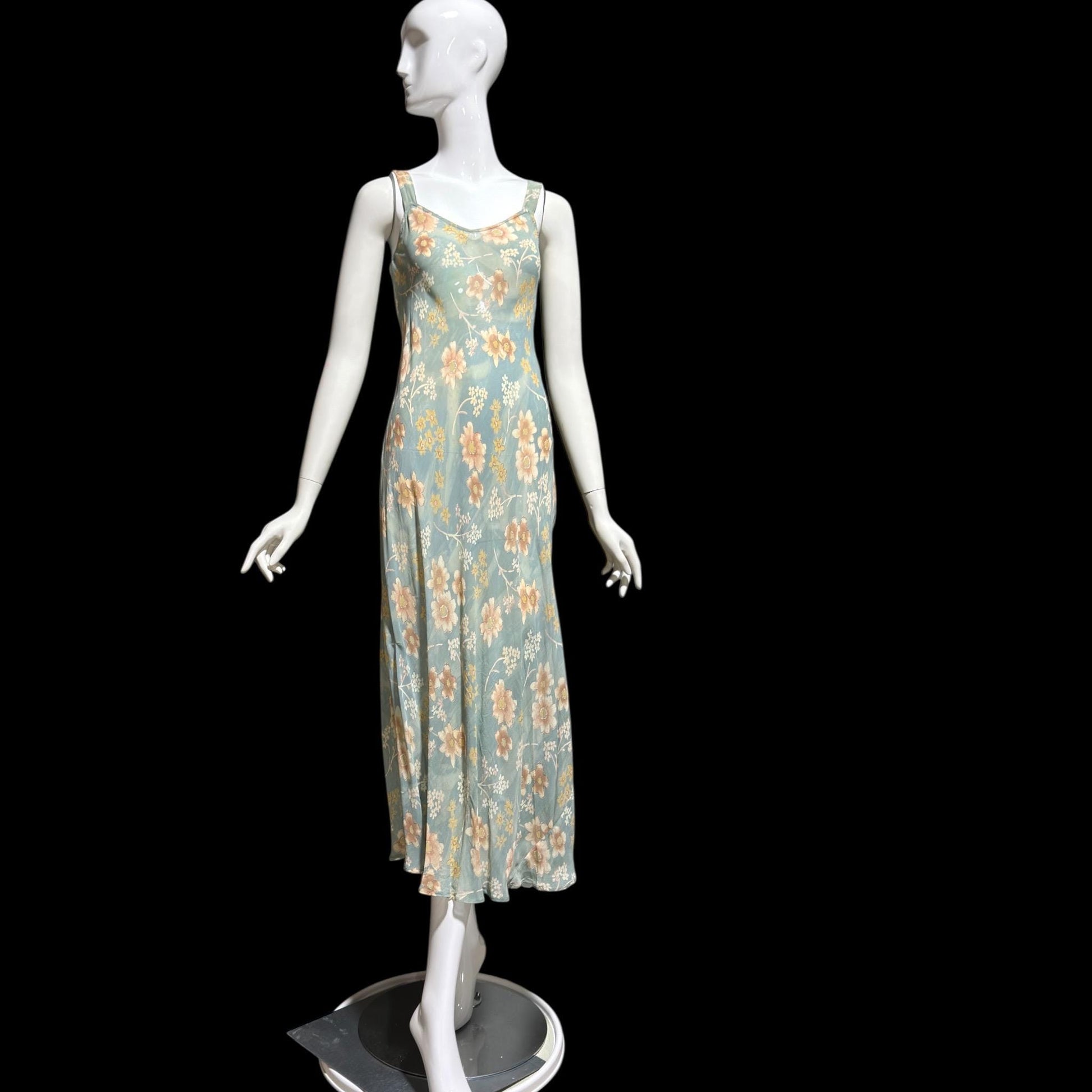 BONNIE STRAUSS Vintage 1990s slip dress, Crepe Bias Cut floral dress