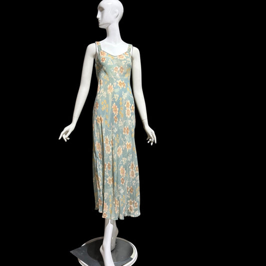 BONNIE STRAUSS Vintage 1990s slip dress, Crepe Bias Cut floral dress