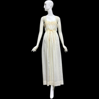 BY IRIS vintage 1940s Nightgown slip dress, Lord & Taylor embroidered white nylon lingerie dress