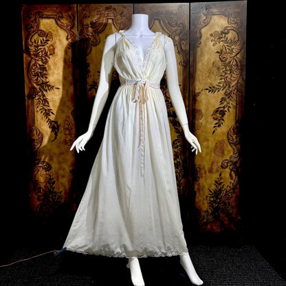 B ALTMAN vintage 1950s nightgown slip dress, Two Roses creamy white lingerie dress
