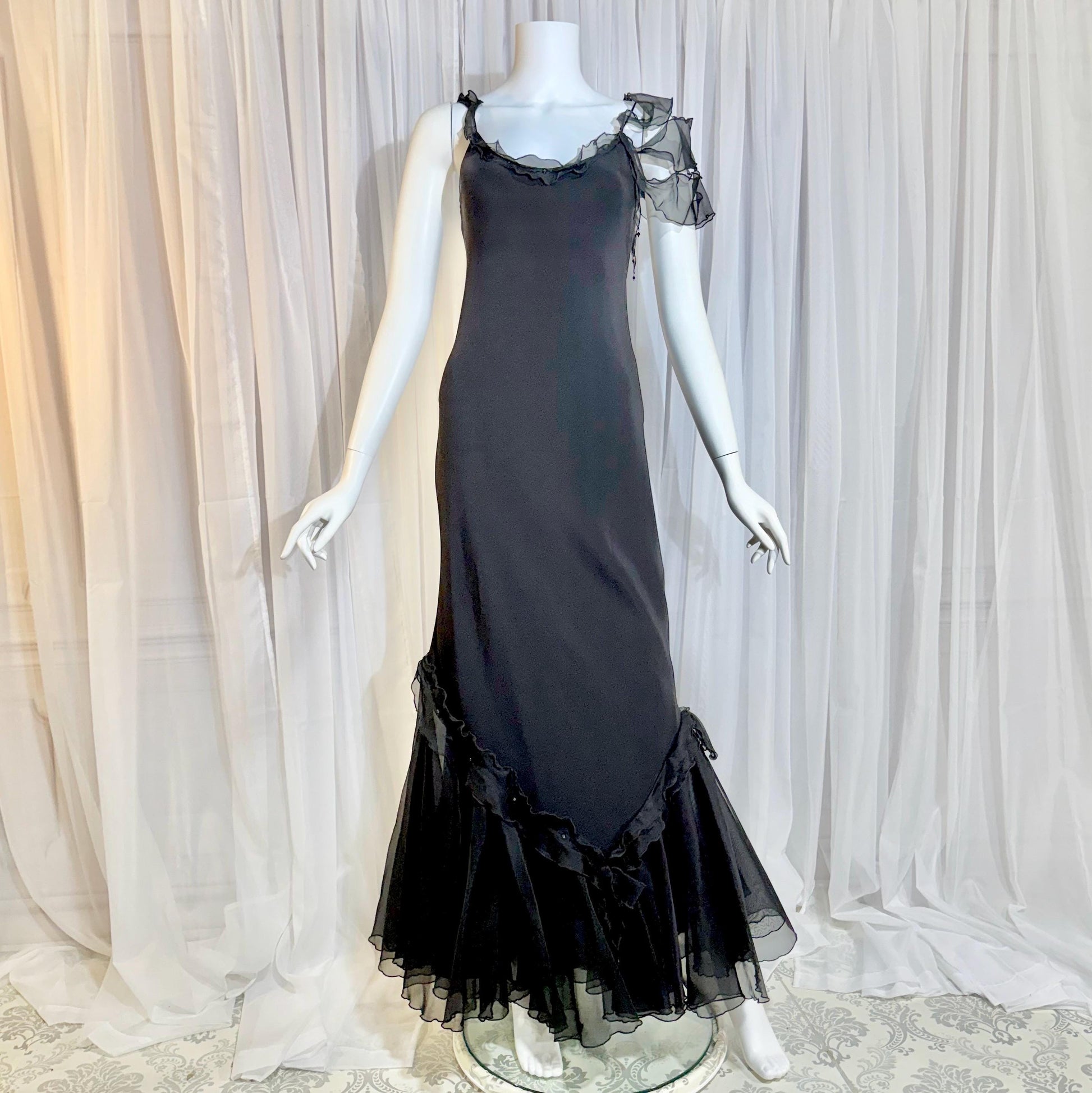 CAROL PERETZ Vintage evening dress, 1990s black silk mermaid slip dress