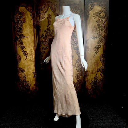 CAROL PERETZ Vintage evening dress, 1990s peachy pink bias cut silk slip dress and shawl