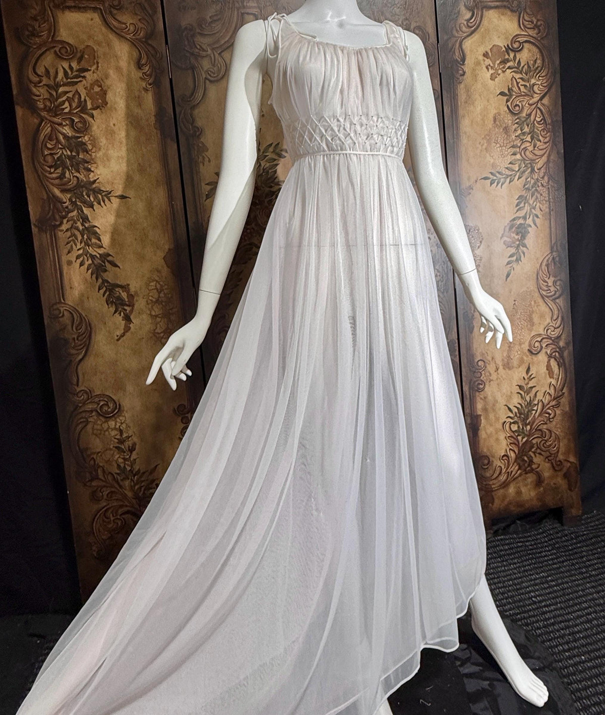 Vintage 1950s nightgown slip dress, CARTER'S Pink Nylon Beaded Lingerie dress