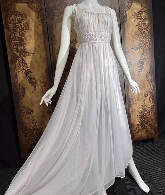 Vintage 1950s nightgown slip dress, CARTER'S Pink Nylon Beaded Lingerie dress