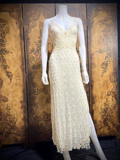 CLAIRE PETTIBONE, Y2K vintage nightgown slip dress, creamy white lace bridal wedding night gown