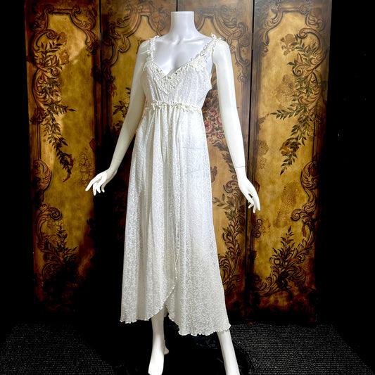 CLAIRE PETTIBONE vintage Y2K nightgown slip dress, snowy white lace bridal wedding lingerie gown