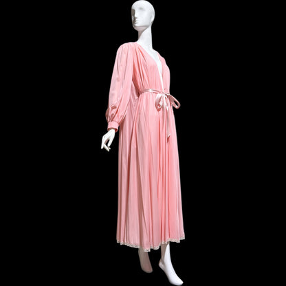 CLAIRE SANDRA Lucie Ann, vintage 1960s dressing gown robe, pink hostess dress peignoir, grecian goddess house dress