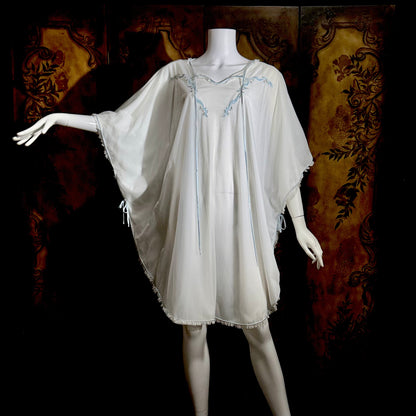 COUTURE INTERNATIONALE Pedro Rodriguez, vintage 1960s caftan robe, sheer double layer chiffon white poncho cape loungewear