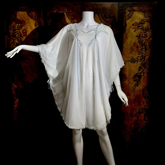 COUTURE INTERNATIONALE Pedro Rodriguez, vintage 1960s caftan robe, sheer double layer chiffon white poncho cape loungewear