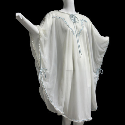 COUTURE INTERNATIONALE Pedro Rodriguez, vintage 1960s caftan robe, sheer double layer chiffon white poncho cape loungewear