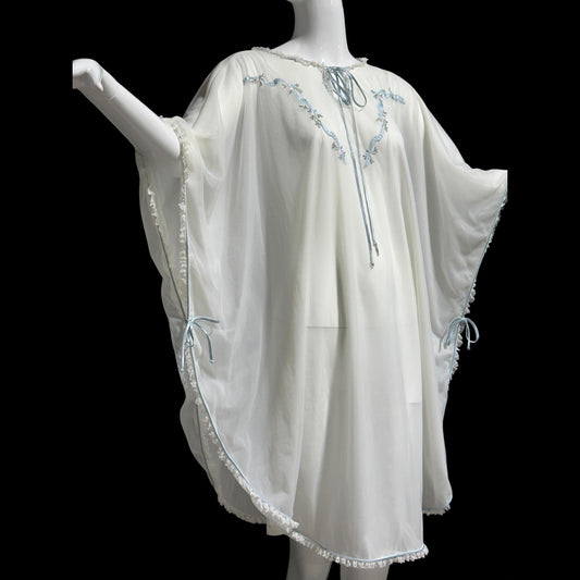 COUTURE INTERNATIONALE Pedro Rodriguez, vintage 1960s caftan robe, sheer double layer chiffon white poncho cape loungewear