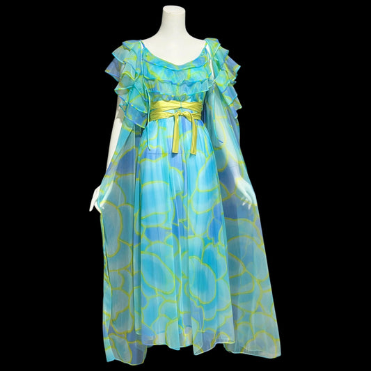 COUTURE INTERNATIONALE by Jacques Heim, vintage 1960s peignoir set, sheer double chiffon watercolor dressing gown night dress