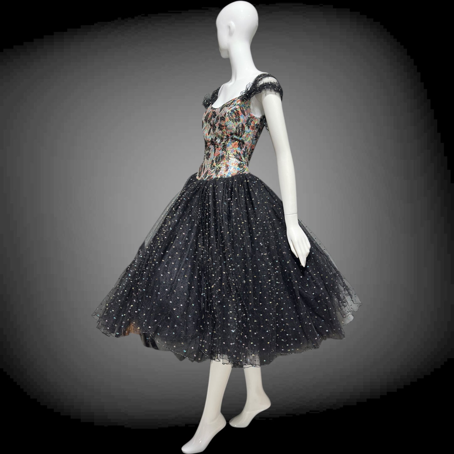 DAVID FIELDEN London, SAKS 1980s Party Dress, Silk Insane Tutu tulle lame party dress