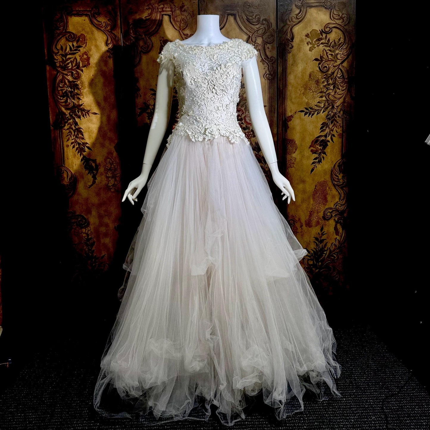 DAVID FIELDEN vintage wedding dress, Sposa Y2K cupcake tulle 3D cutwork bridal ball gown