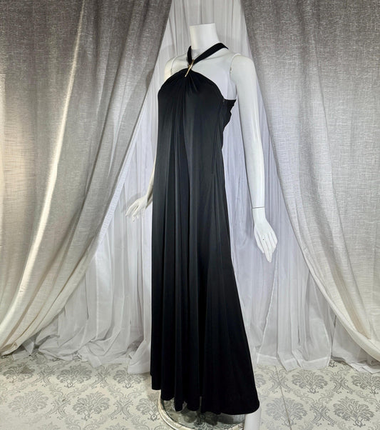 vintage 1970s DONAL BROOKS evening dress, Slinky Black Jersey knit goddess gown, very Halston