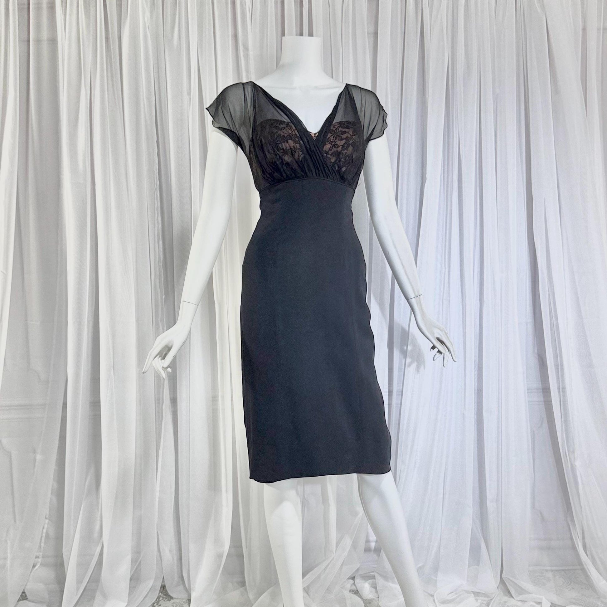 DON LOPER vintage 1950s cocktail party dress, black evening wiggle dress