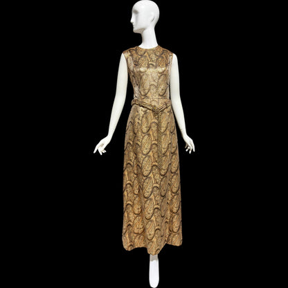 DYNASTY Vintage 1960s evening dress, TRULY SOCIAL metallic copper, gold, bronze and silver paisley gown
