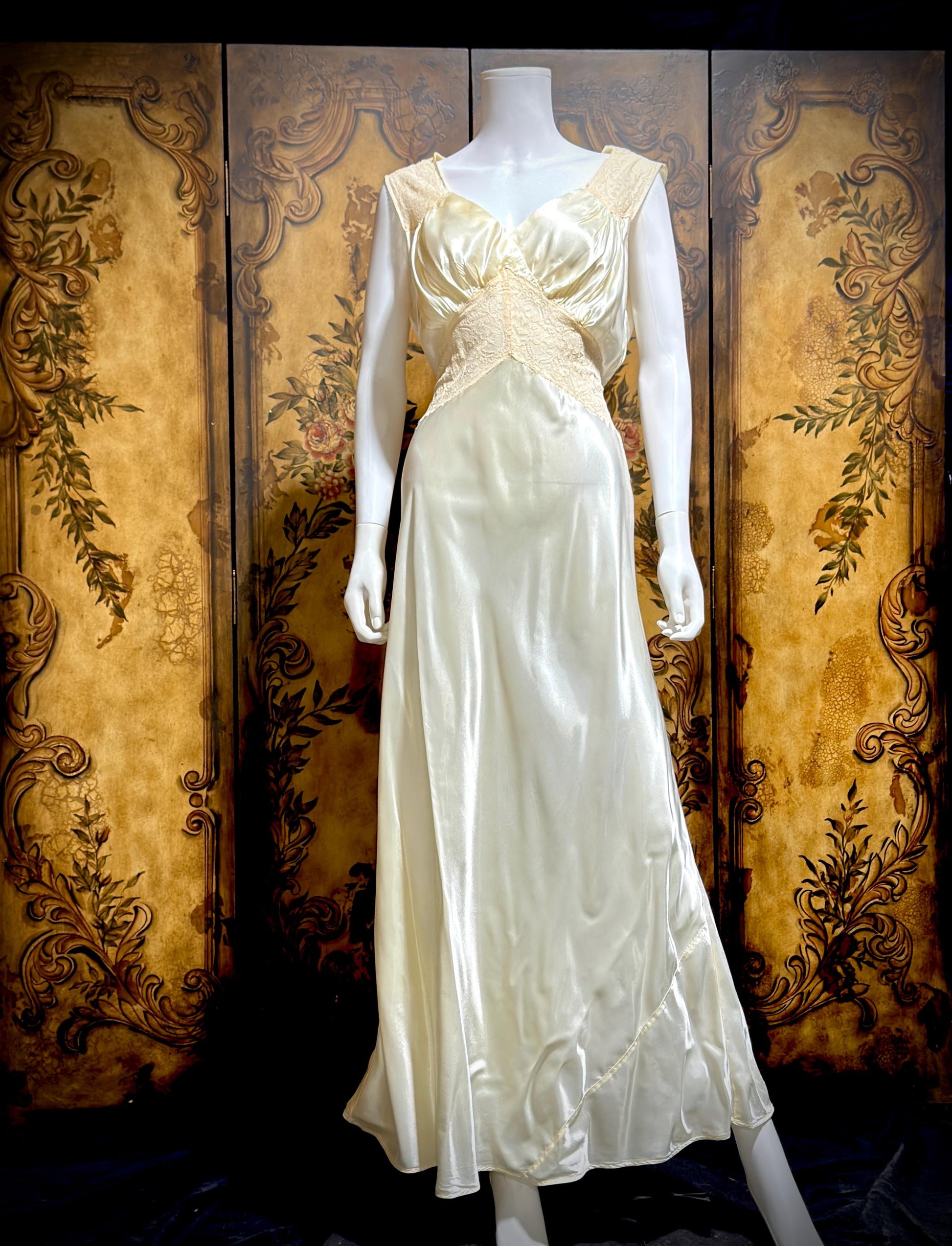 DuBARRY Vintage 1930s nightgown slip Dress, Pearl Bias Cut Shiny Lingerie Dress