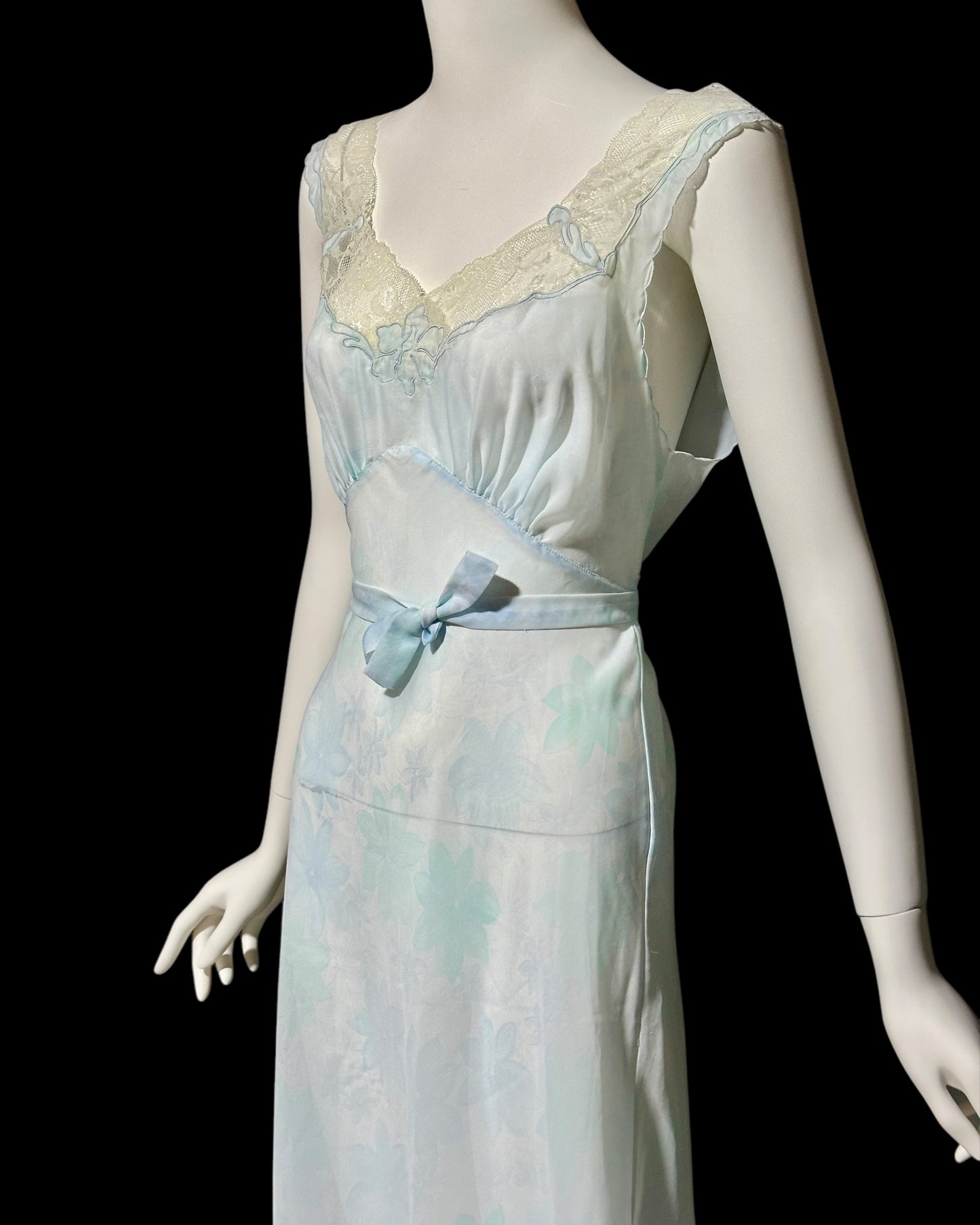 SAAB for I.MAGNIN 1940s vintage floral nightgown, full length Old Hollywood sheer gown