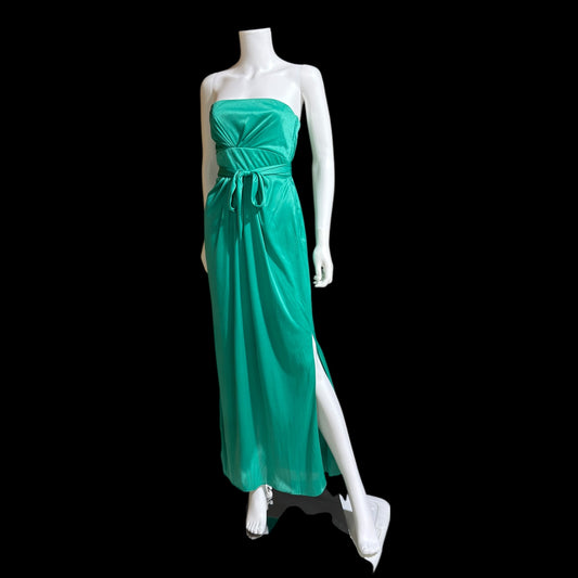 ESTEVEZ evening dress, vintage 1970s teal green jersey knit gown, Studio 54 cocktail disco party dress